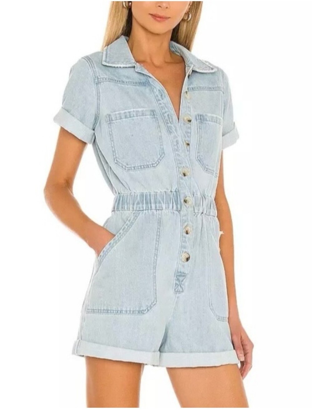 Show Me Your Mumu Light Blue Denim Canon Romper Size Small Boho Festival Utility